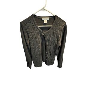 Melrose Chic Gray Button Front Cardigan Cable Knit Sweater Women's Large